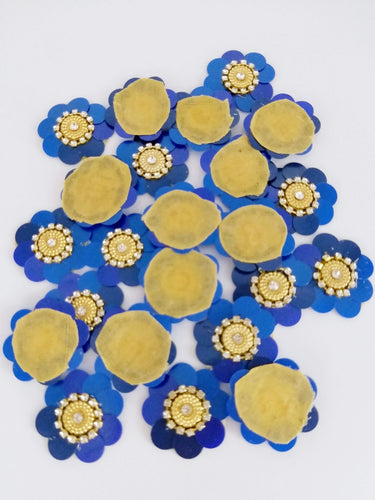 5 Royal Blue Floral Applique, Sequins and Rhinestone Appliques, Headband Applique